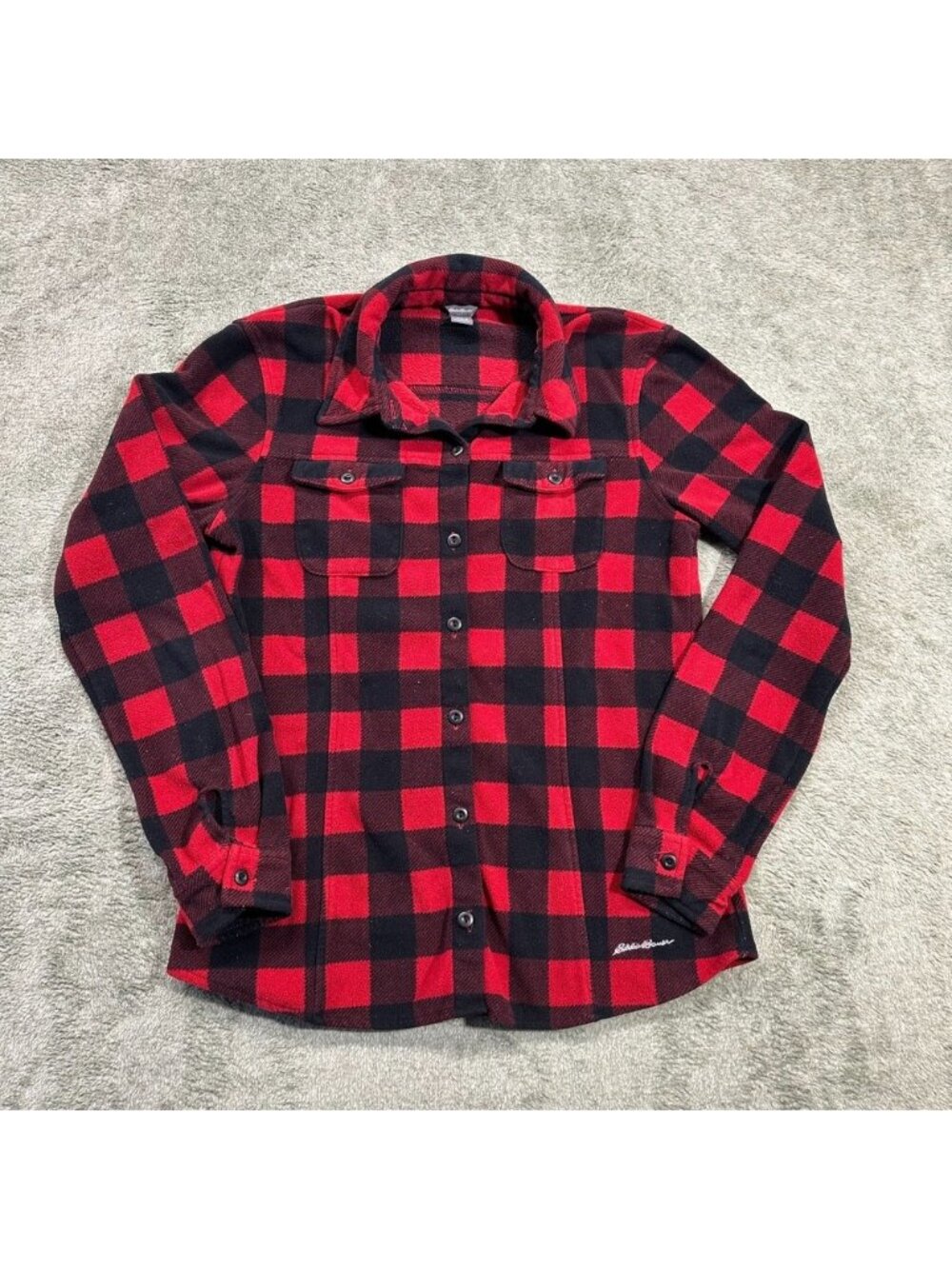 Eddie Bauer Womens Fleece Button‎ Up, Size Small, red plaid